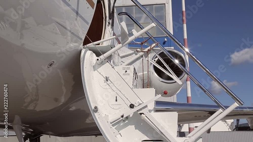 passengers board an jet aircraft in airport