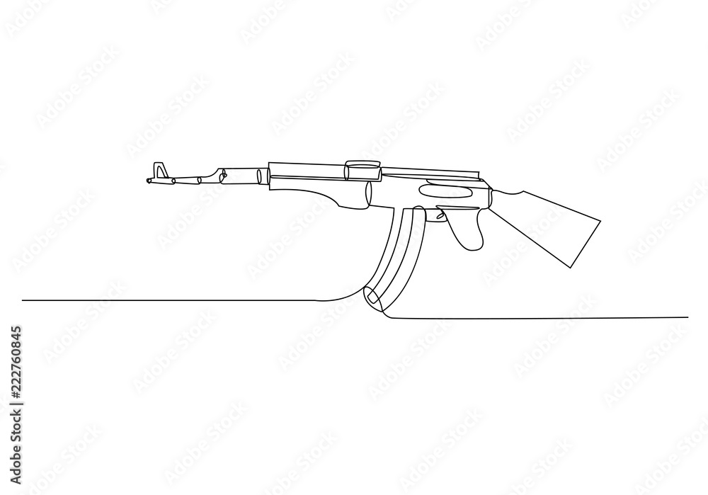 Continuous line drawing of machine-gun Continuous line drawing of machine-gun