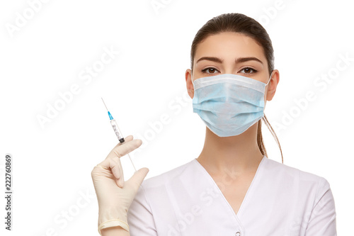 woman doctor in rubber gloves isolated on white