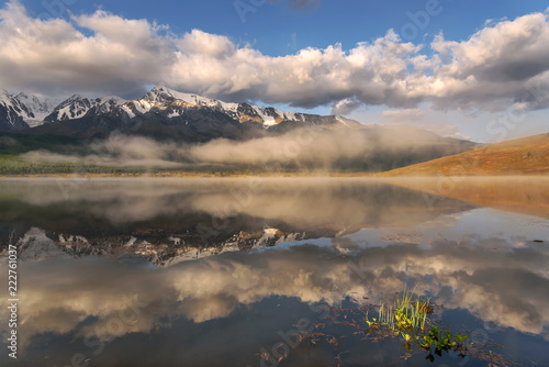clouds lake fog mountains reflections