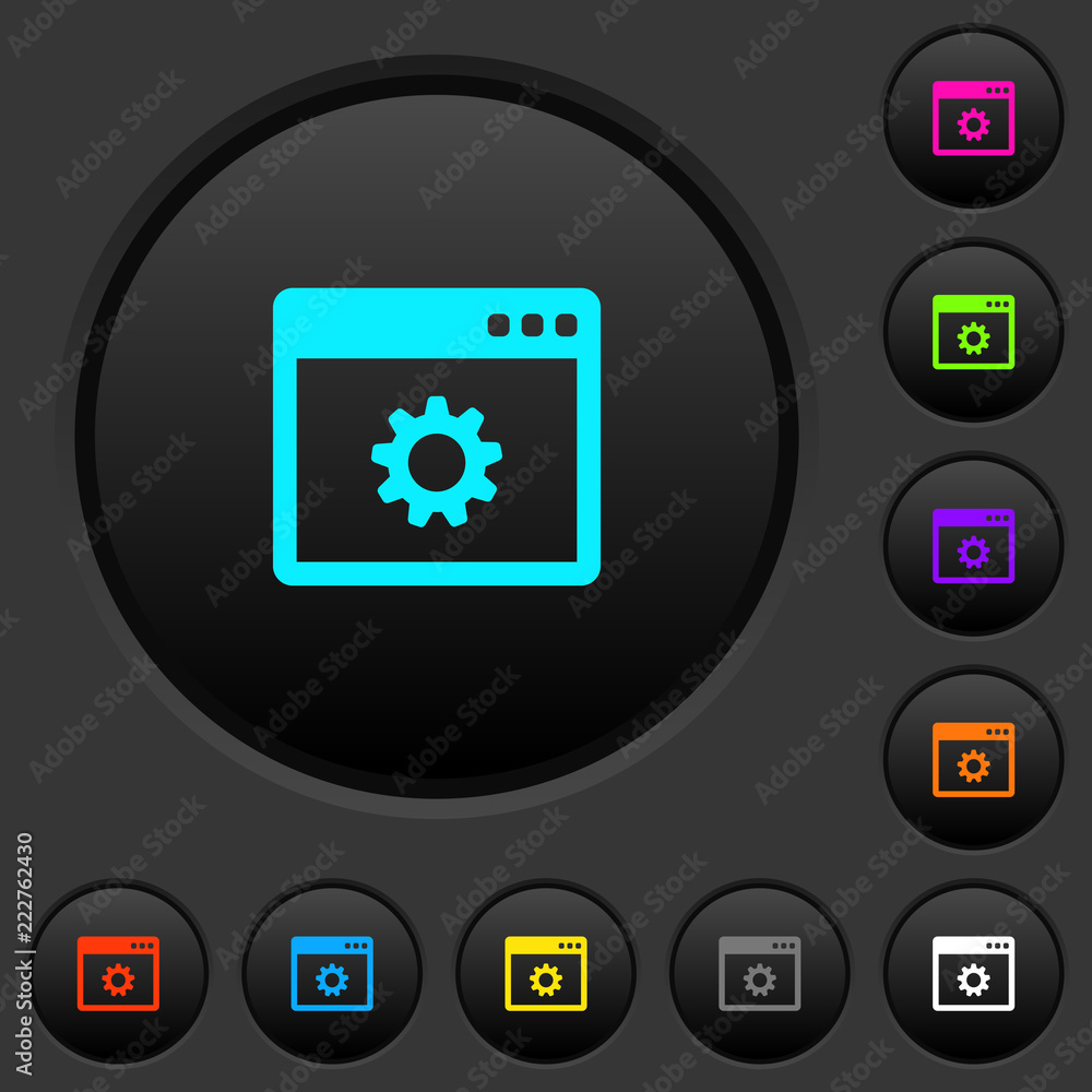 Application settings dark push buttons with color icons Application settings dark push buttons with color icons