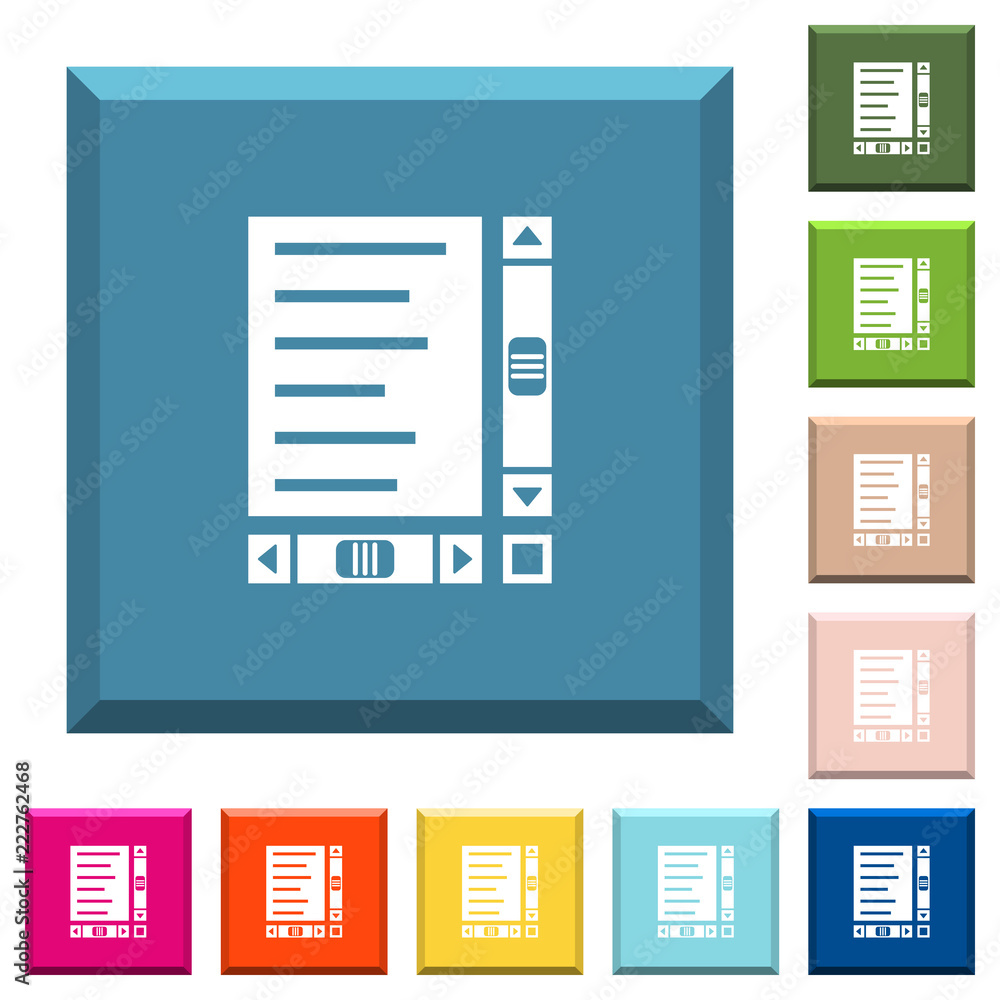 Document with content and scroll bars white icons on edged square buttons