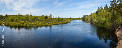 Spring panoramic water landscape of Central Russia.