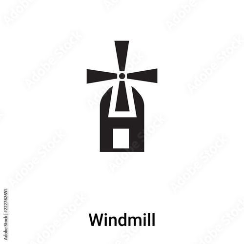 Windmill icon vector isolated on white background, logo concept of Windmill sign on transparent background, black filled symbol