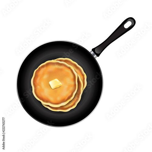 Pancakes In Frying Pan White Background