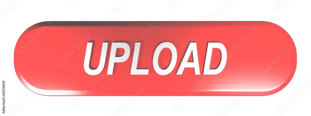 Red rounded rectangle push button UPLOAD - 3D rendering Red rounded rectangle push button UPLOAD - 3D rendering