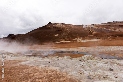 Geothermal Area Hverir in Iceland. Tourist and natural attractions in Iceland