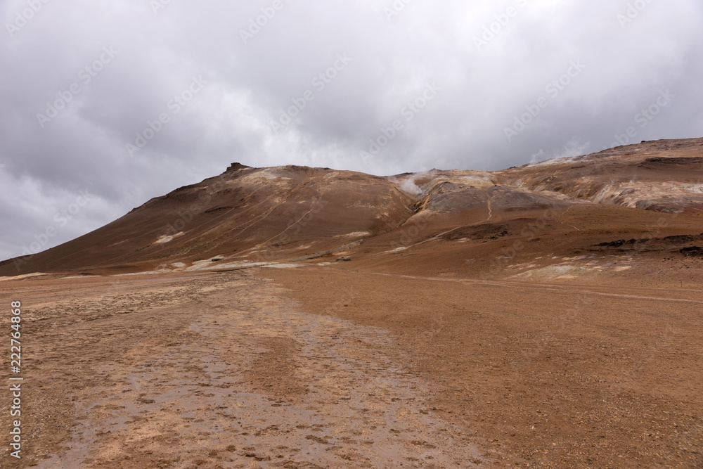 Geothermal Area Hverir in Iceland. Tourist and natural attractions in Iceland