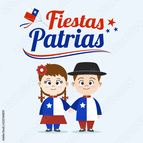 Cute cartoon Chile people in flag costume