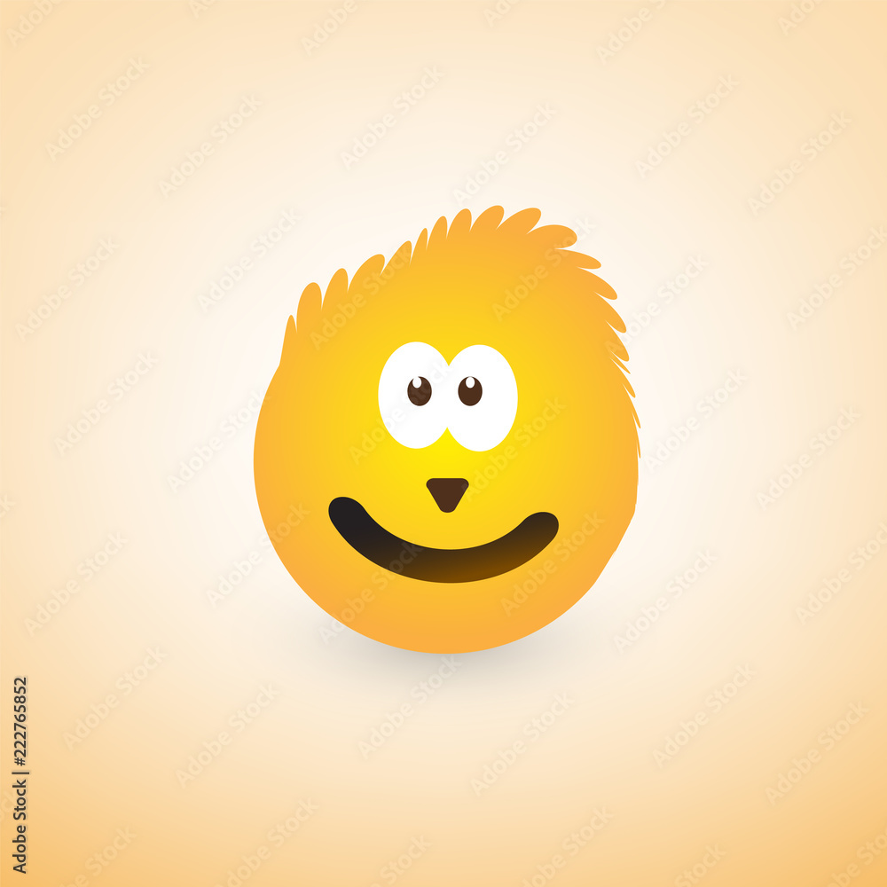 Smiling Emoji with Funny Hair - Simple Happy Emoticon on Yellow Background  - Vector Design Stock Vector | Adobe Stock