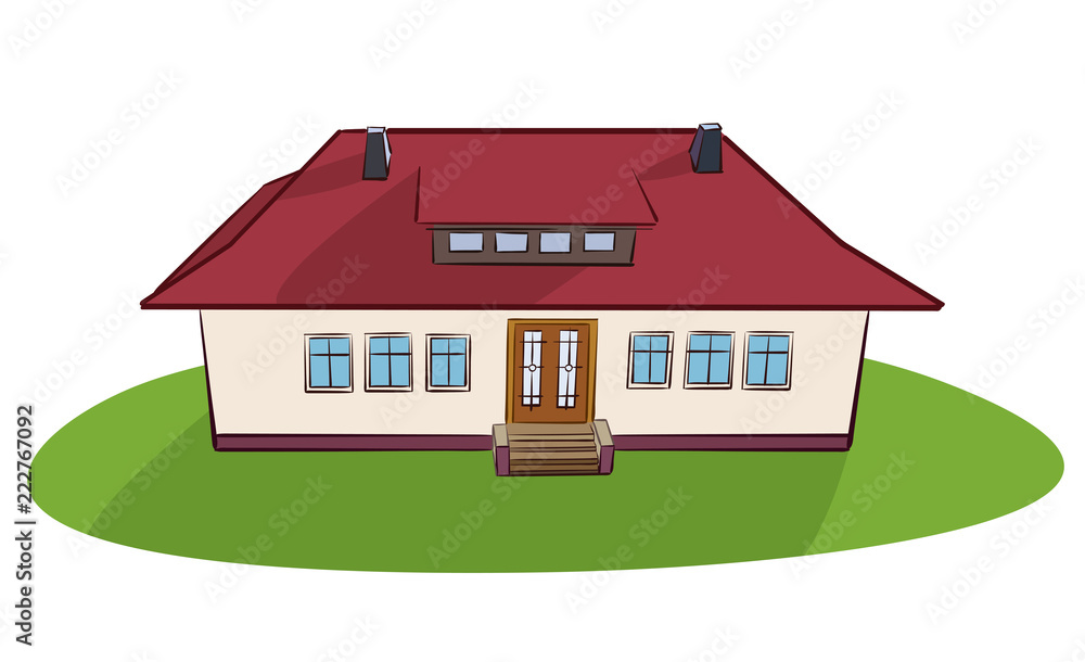 beautiful village house with red roof - vector beautiful village house with red roof - vector