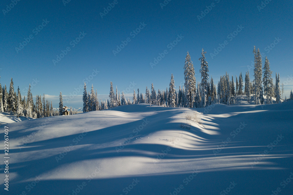 Aerial photo of skiing trails and runs go through the beautiful forest covered mountains Aerial photo of skiing trails and runs go through the beautiful forest covered mountains