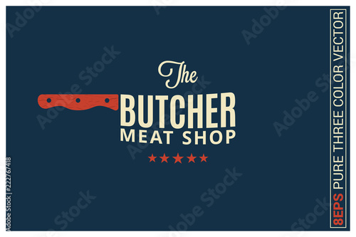 butcher meat shop logo on blue background