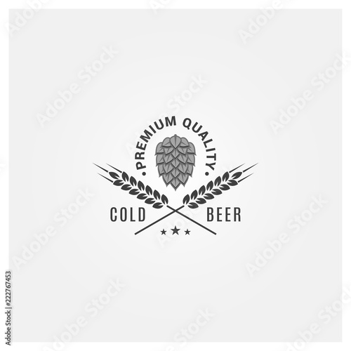 beer logo with hops and wheat on white background