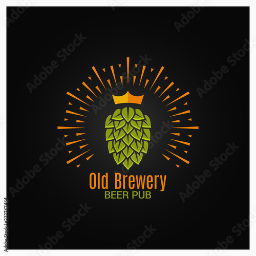 brewery logo with hop and crown on black background