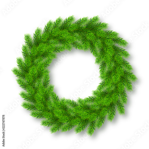 Christmas wreath from fir tree branches. Template for a banner, poster, invitation