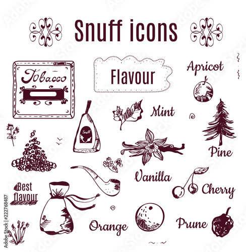 Tobacco snuff icons - sketch style, vector graphic illustration photo