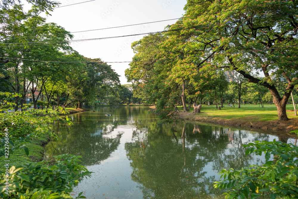 Watercourse that leads to the lake in the Lumphini Park in Bangkok