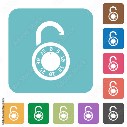 Unlocked round combination lock rounded square flat icons
