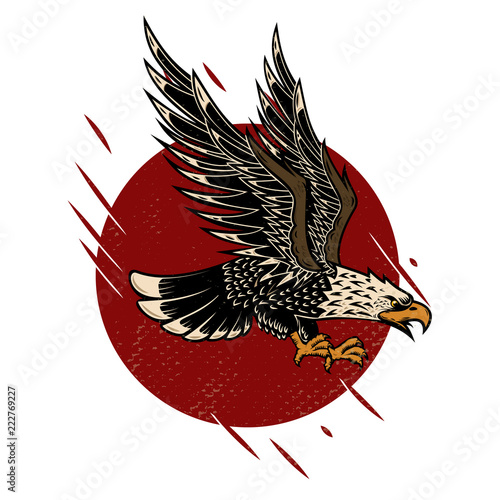 Illustration of eagle in old school tattoo style. Design element for poster, flyer, emblem, sign.