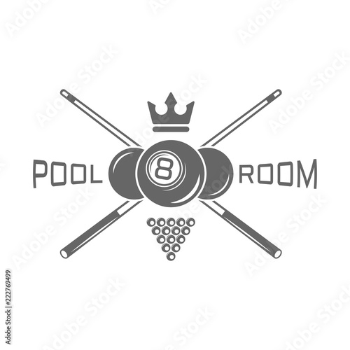 Billiard club, pool room monochrome vector emblem