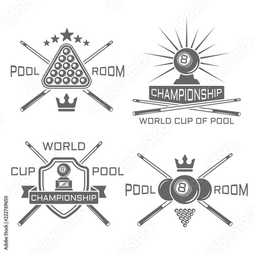 Pool room set of monochrome vector emblems