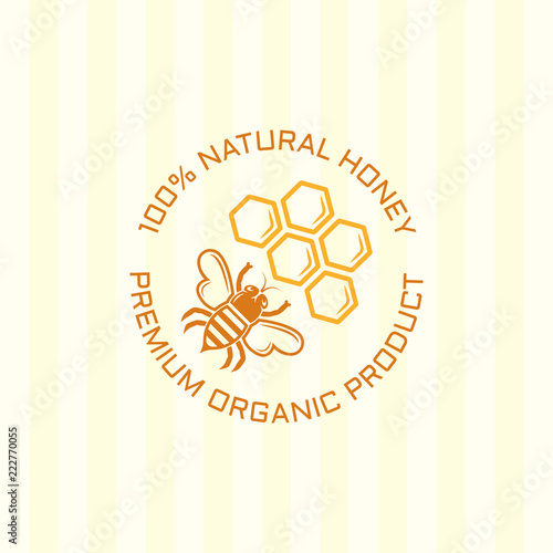 Bee and honeycomb isolated vector colored emblem