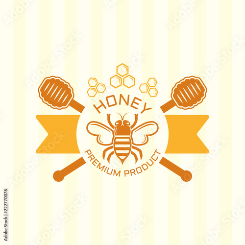 Honey and bee isolated vector colored emblem