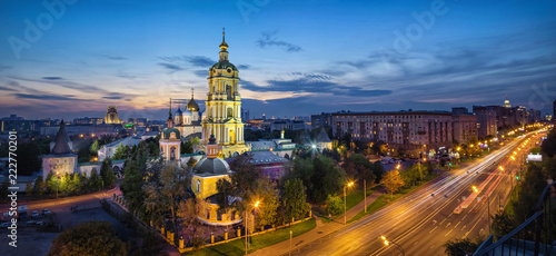 Aerial panorama of Moscow with Novospassky Monastery at dusk, Moscow, Russia © bbsferrari