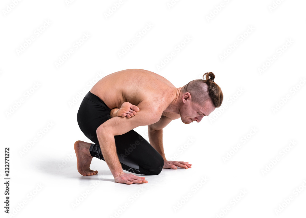 Man practicing yoga on white background. Yoga poses for good health. Sport,  meditation and lifestyle concept. Peaceful Meditation for good health.  Stock Photo | Adobe Stock