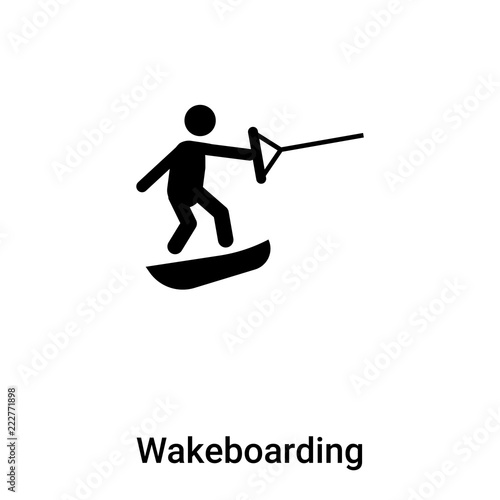 Wakeboarding icon vector isolated on white background, logo concept of Wakeboarding sign on transparent background, black filled symbol