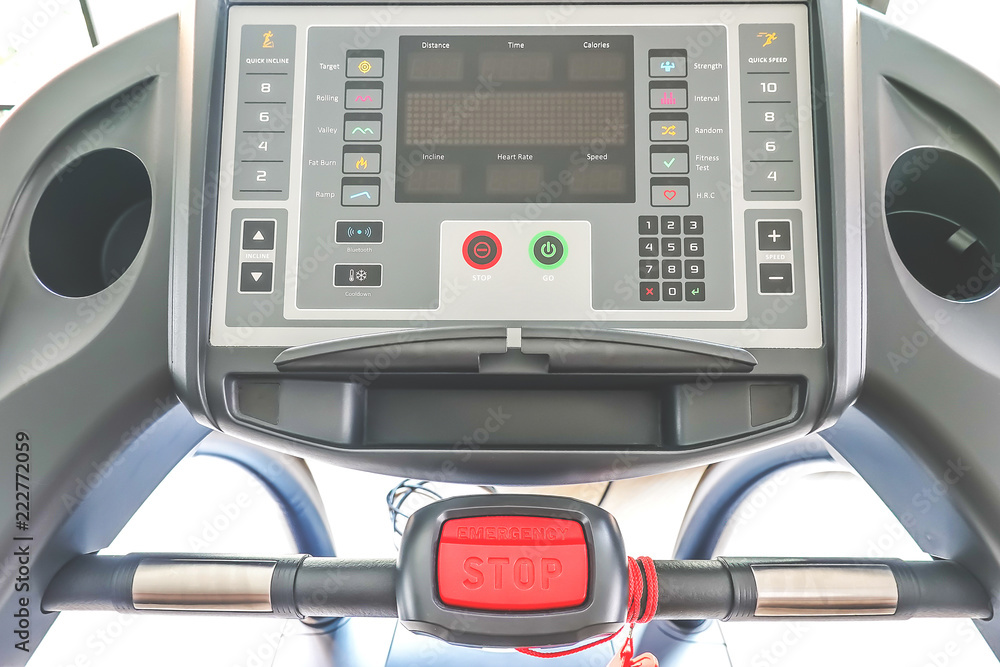 Closeup of interface of fitness machine in gym Closeup of interface of fitness machine in gym