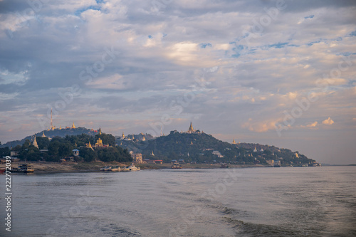 Landscape of the river Irrawaddy, Bagan, Myanmar photo