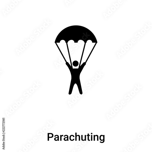 Parachuting icon vector isolated on white background, logo concept of Parachuting sign on transparent background, black filled symbol