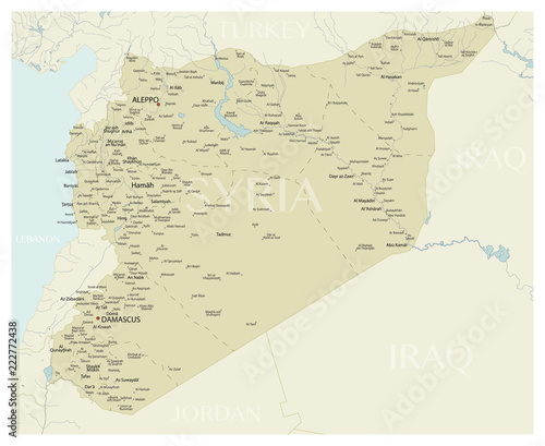 Syria vector map with cities, rivers and neighboring states