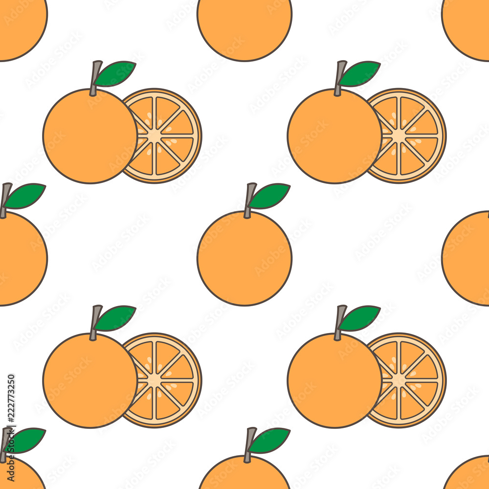 Cute oranges seamless pattern on white background.