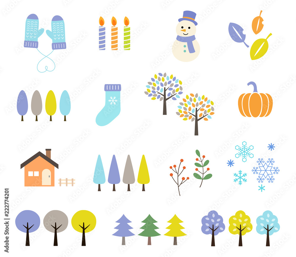 冬の風景イラストセット Stock Vector Adobe Stock