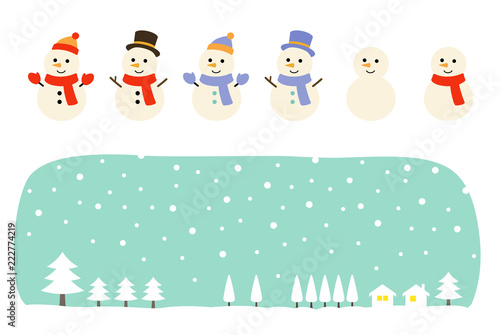 雪だるまと冬の風景 セット