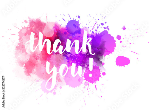 Thank you lettering on watercolored background