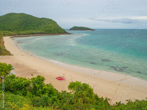 View point on top of the island with idyllice beach ocean and blue sky in vacation time,Samae San Island chonburi thailand,summer concept photo