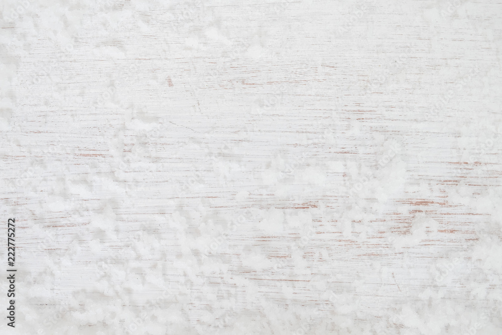 Christmas background - Old white wood texture with snow. top view. vintage and rustic style Christmas background - Old white wood texture with snow. top view. vintage and rustic style