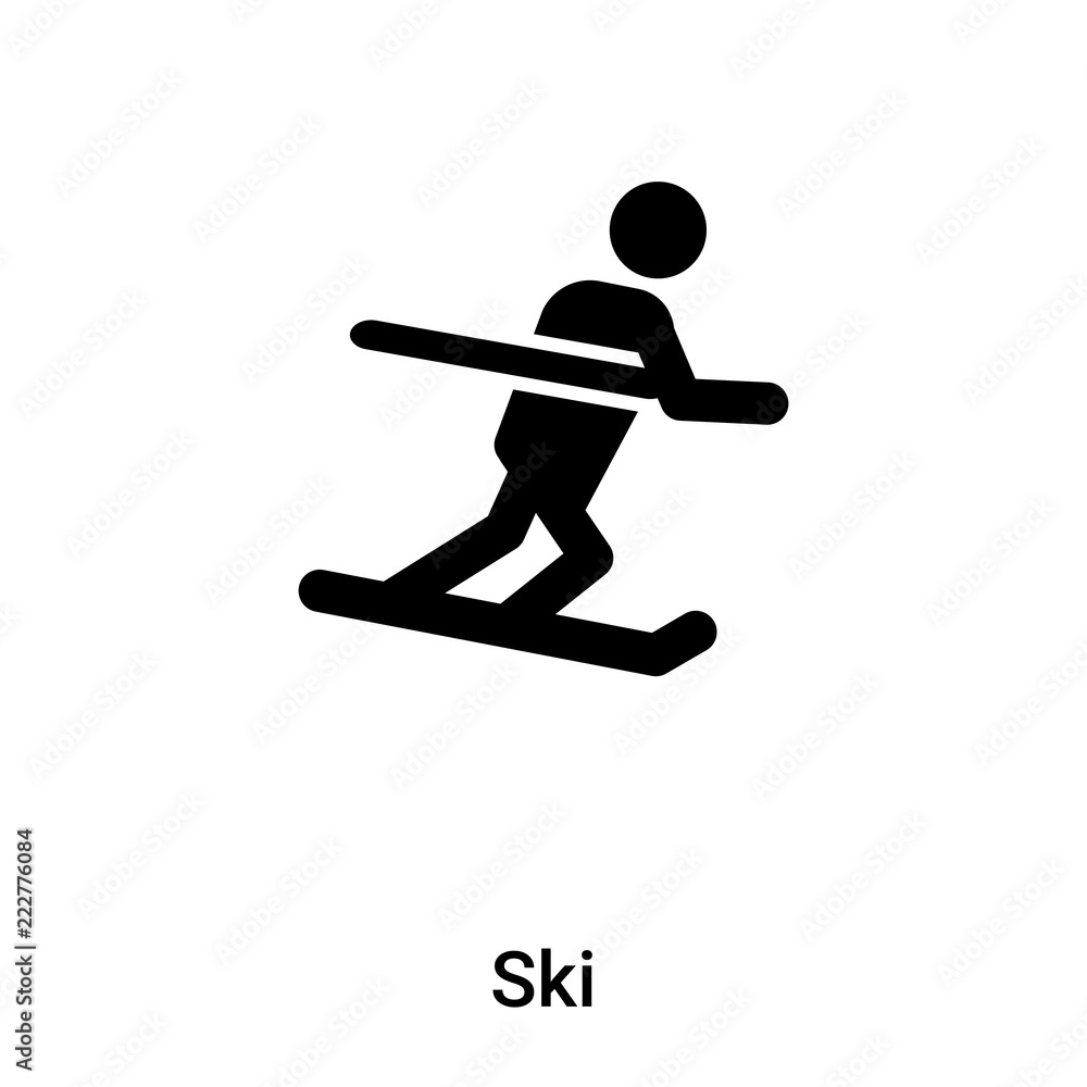 Ski icon vector isolated on white background, logo concept of Ski sign on transparent background, black filled symbol