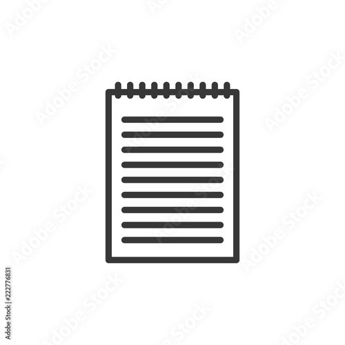 Blank notebook with lines for writing and spiral binding. Vector thin line icon