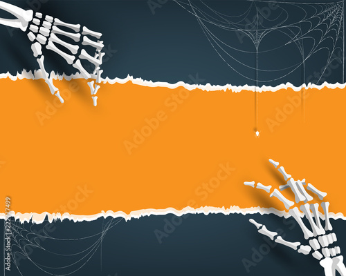 Happy halloween party illustration background,invitation card for holidays with hand bone cobweb and spider cartoon