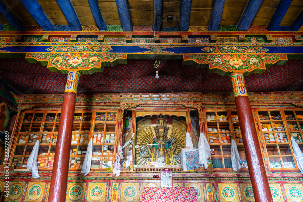 Inside of Main Building of Likir Gompa  in Summer Leh, Ladakh, Jammu and Kashmir, India