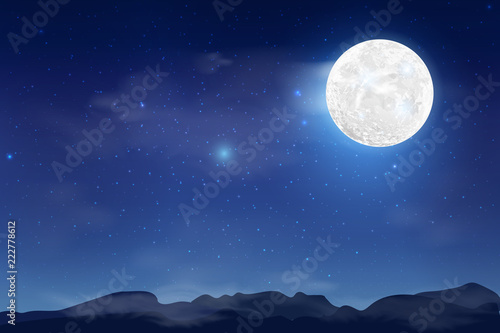 Happy Mid Autumn Festival design with full moon. Rabbits on night background with beautiful full moon.