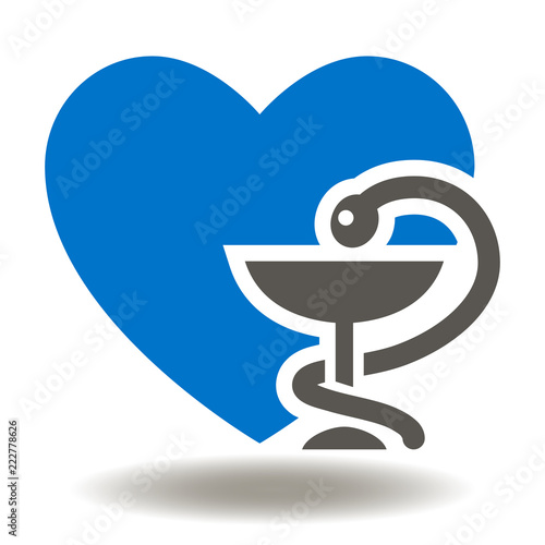 Heart with snake bowl icon vector. Bowl of hygieia pharmacy a medical symbol. Drugstore logo.