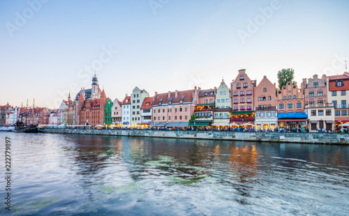 Gdansk old town and famous crane at amazing sunrise. Gdansk. © cone88