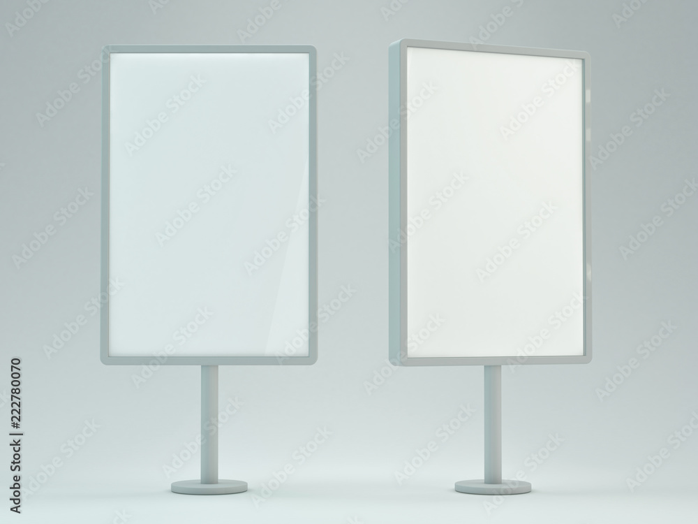 Blank street billboard on white background. Ddvertising display. 3D Blank street billboard on white background. Ddvertising display. 3D