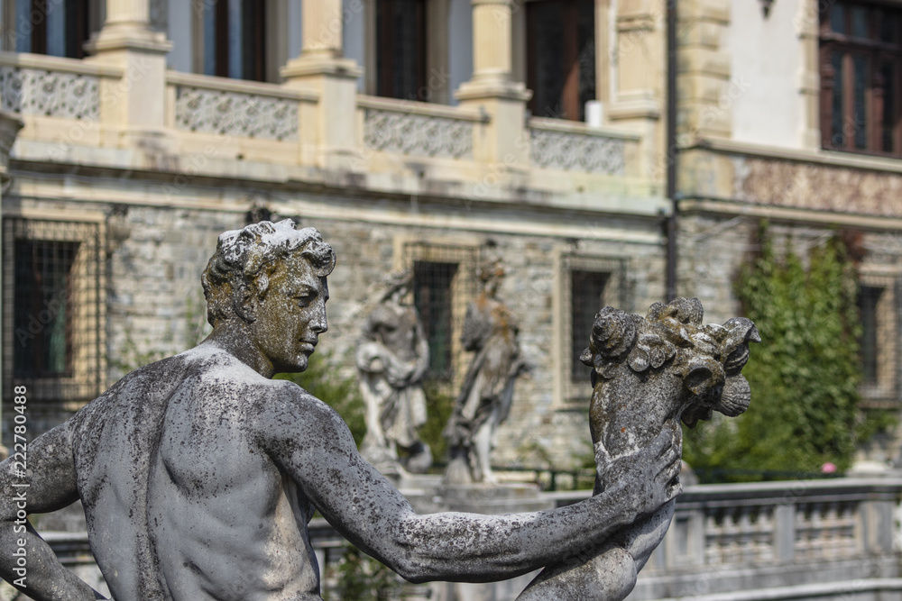 sculptures in the garden of the Peles Palace, the former summer residence of the Kings of Romania